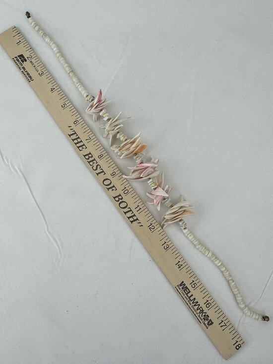 Vintage Shell Necklace 18" Natural Tropical Puka Shell Beach Choker Pink White - Picture 6 of 10